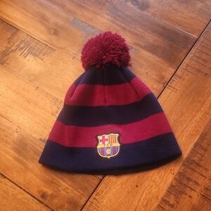FC Barcelona Striped Beanie with Pom Pom